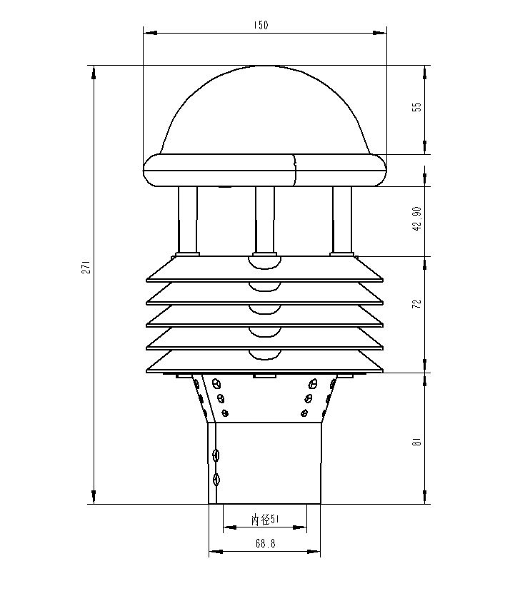六參數(shù)氣象傳感器產品尺寸圖